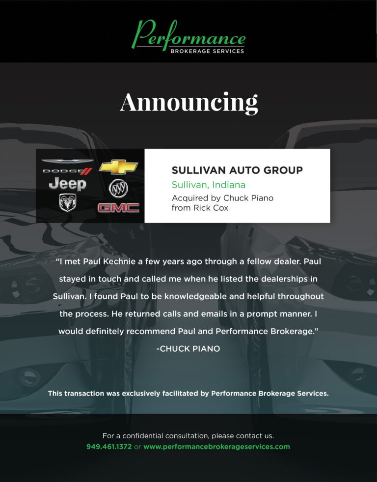 Chuck Piano ReEnters Car Business with Purchase of Sullivan Auto Group