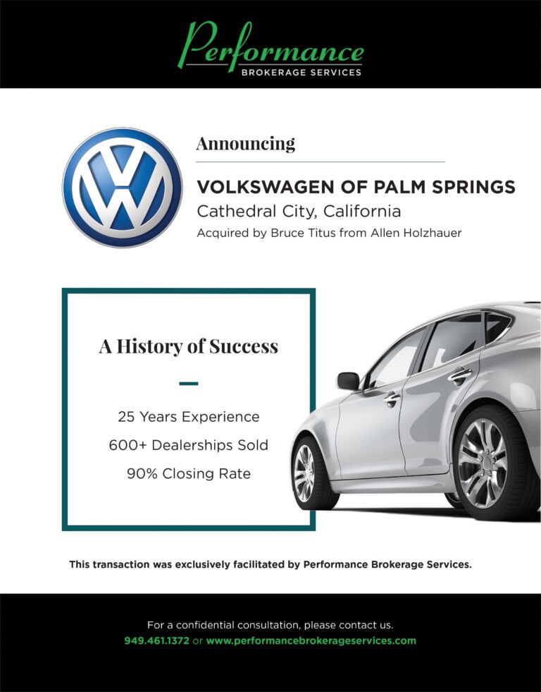 Volkswagen of Palm Springs Sells to Bruce Titus | Performance Brokerage