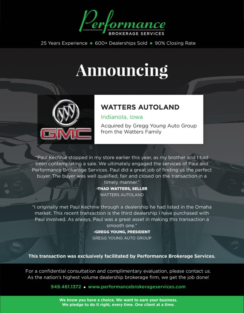 Gregg Young Auto Group Acquires Watters Buick GMC in Indianola, Iowa