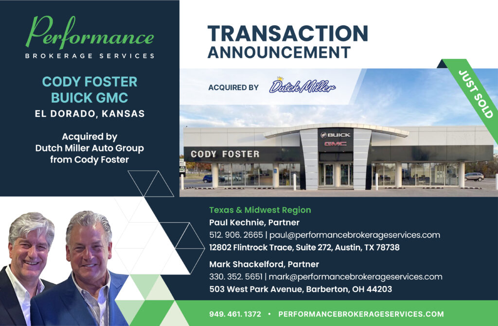 Dutch Miller Auto Group Acquires Cody Foster Buick GMC in El Dorado, Kansas from Cody Foster