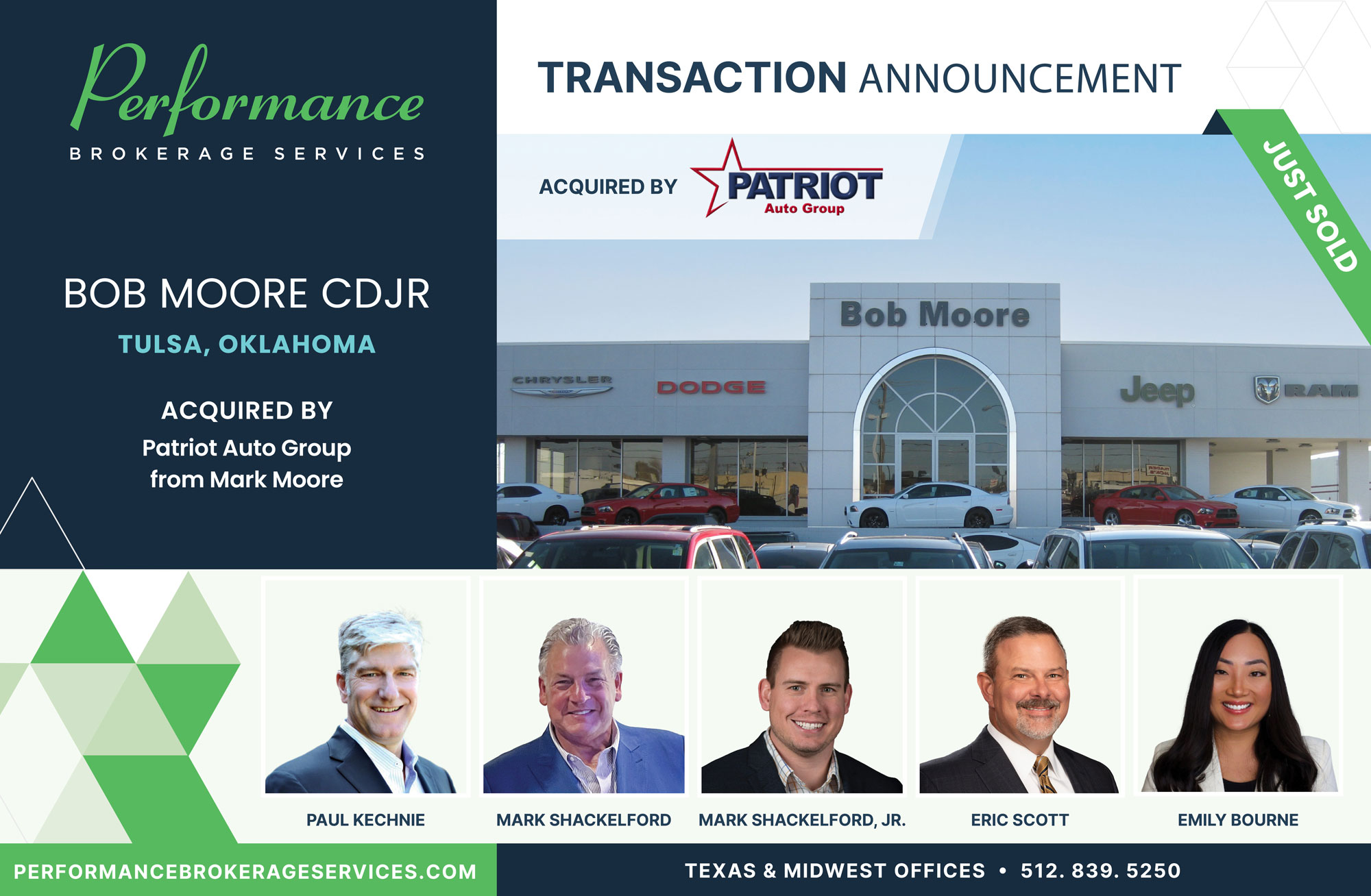 Bob Moore Chrysler Dodge Jeep Ram sells to Patriot Auto Group with Performance Brokerage