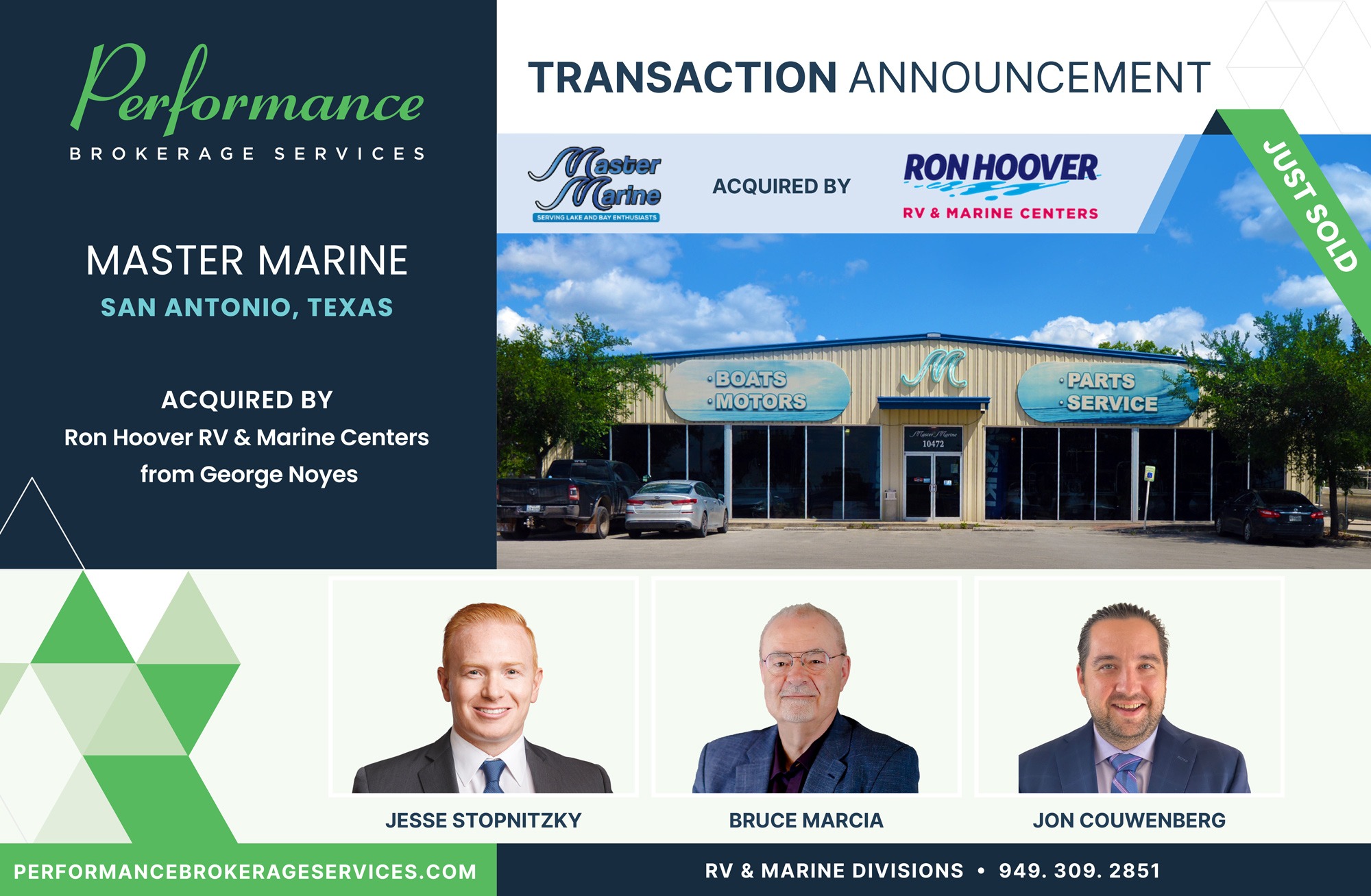Master Marine sells to Ron Hoover RV & Marine Centers with Performance Brokerage