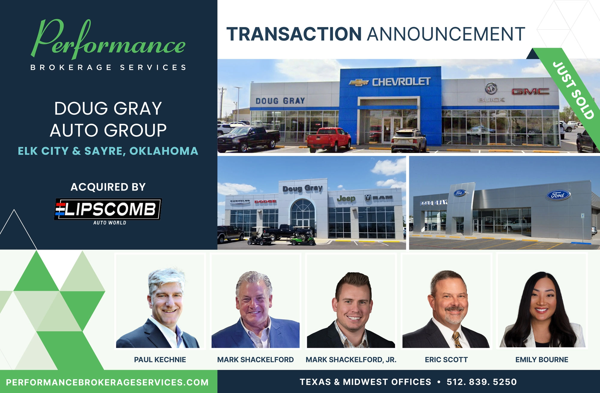 Three Doug Gray Dealerships sell to Lipscomb Auto World with Performance Brokerage Services