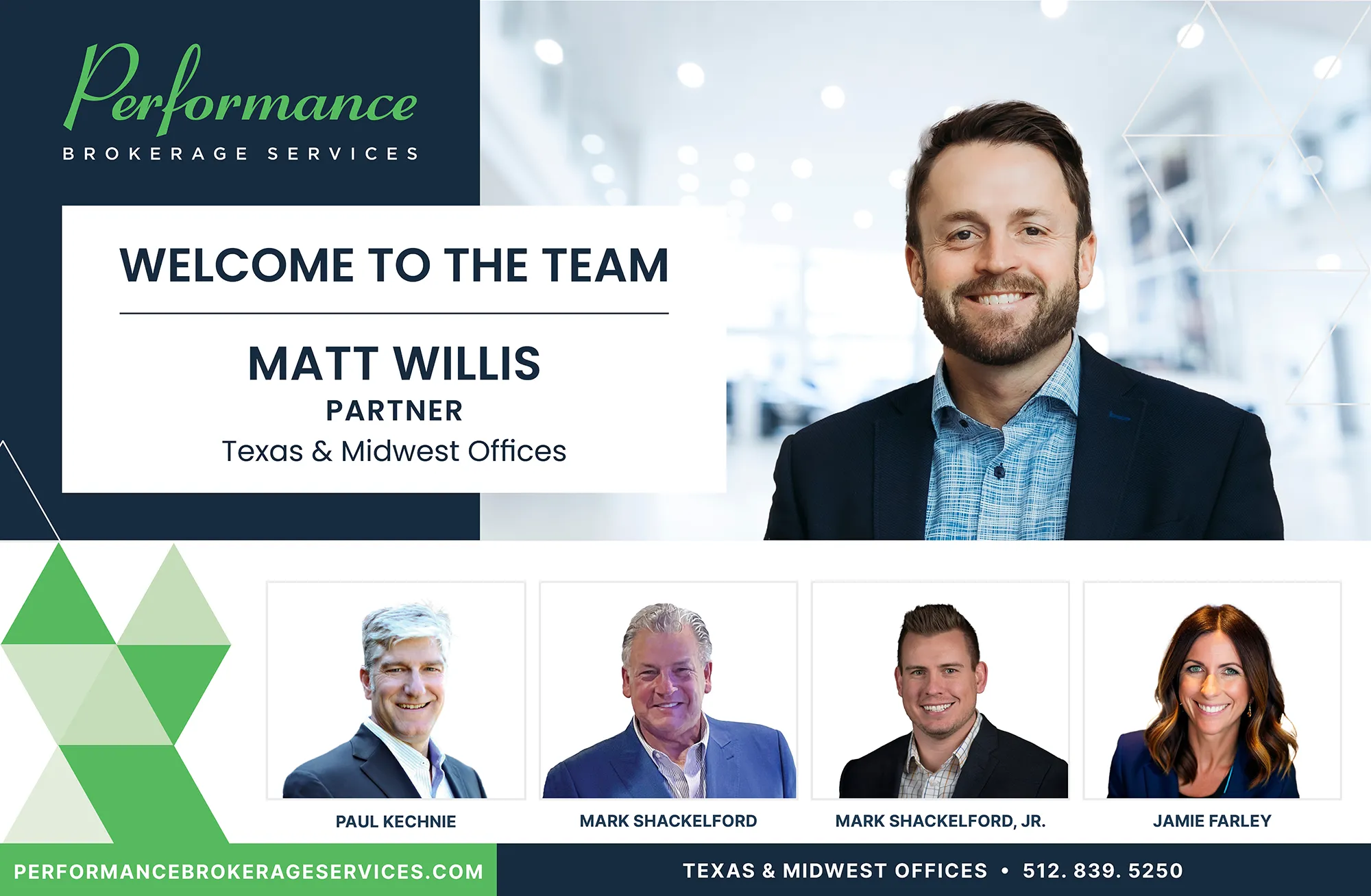 Matt Willis, Partner at Performance Brokerage Services, serving the Texas and Midwest offices.