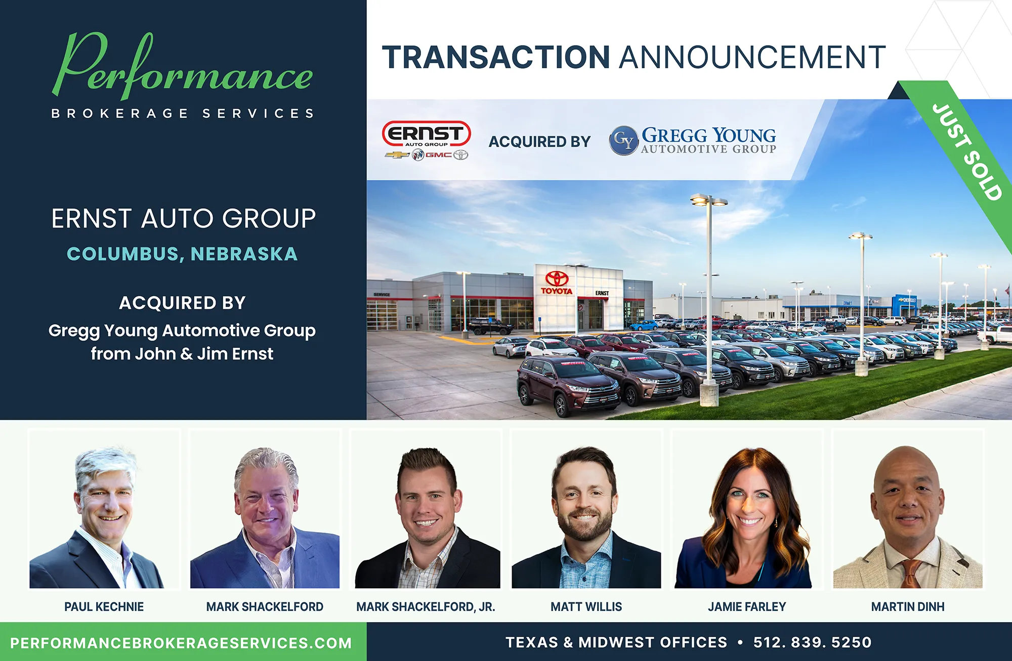 Ernst Auto Group sells to Gregg Young Automotive Group with Performance Brokerage