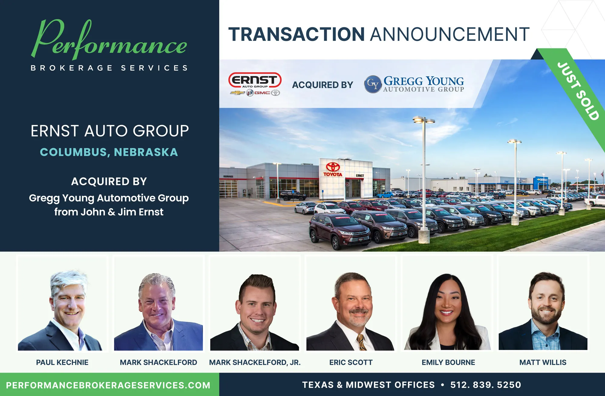 Ernst Auto Group sells to gregg young automotive group with performance brokerage