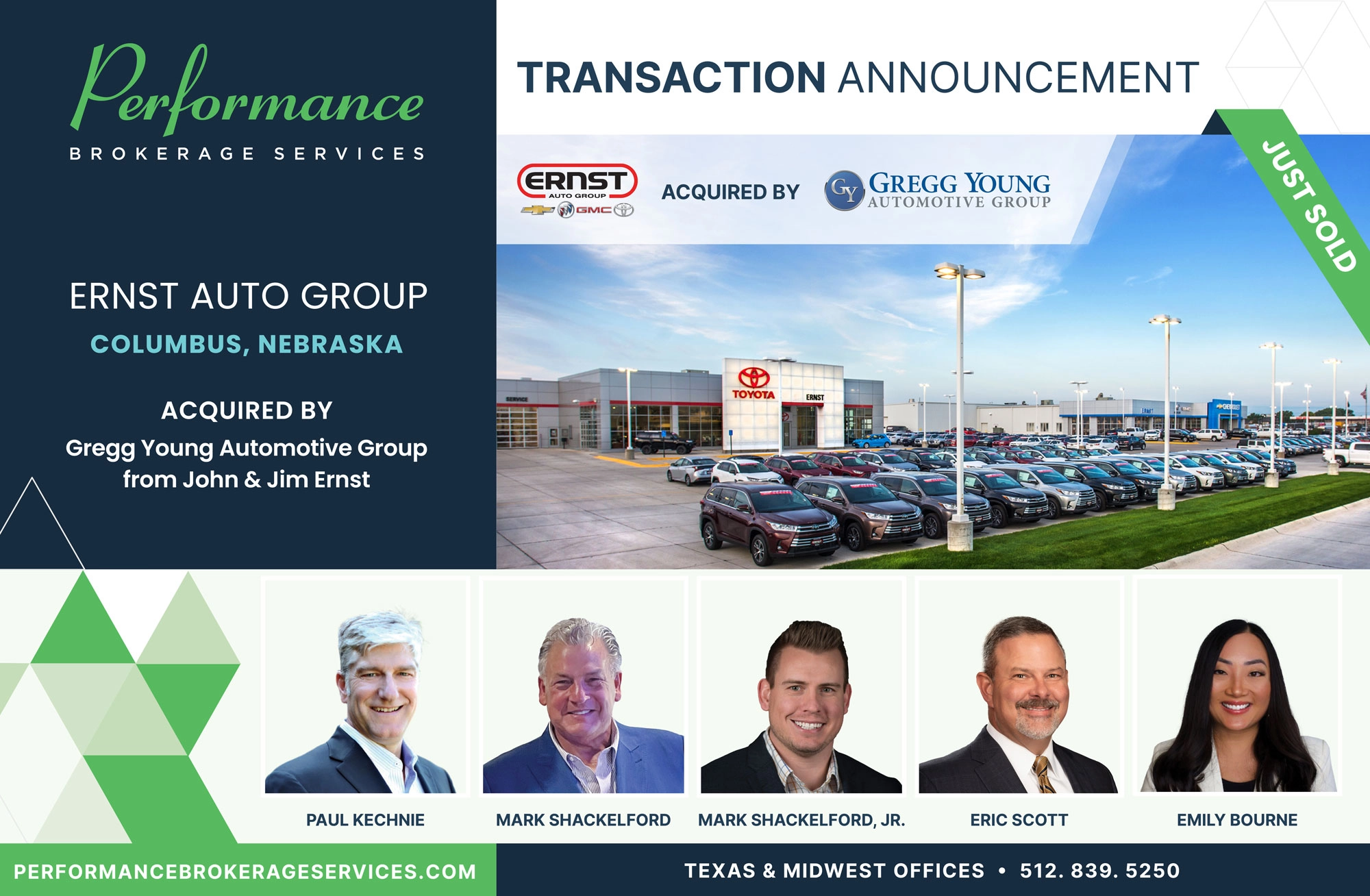 Ernst Auto Group sells to gregg young automotive group with performance brokerage