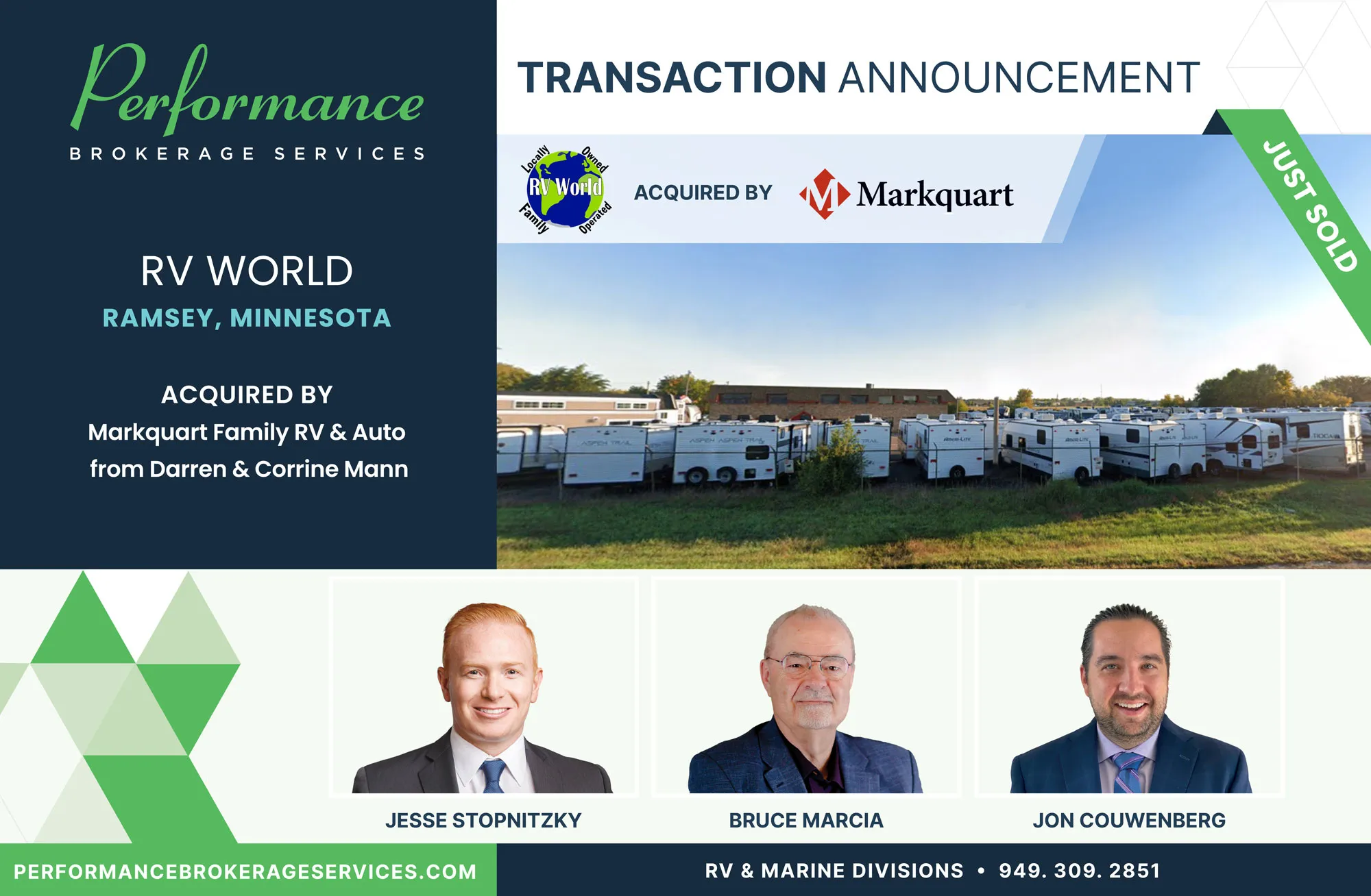 RV World sells to Markquart Family RV & Auto with Performance Brokerage