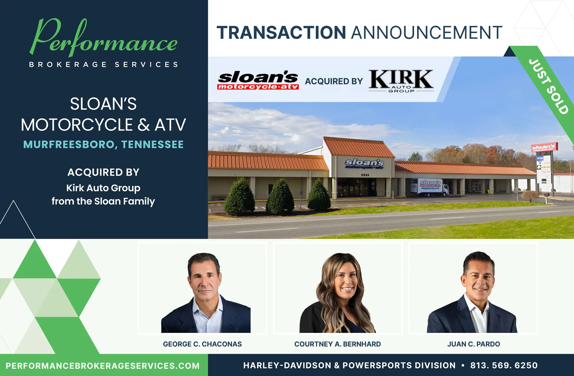 Sloan's Motorcycle & ATV sells to Kirk Auto Company with Performance Brokerage