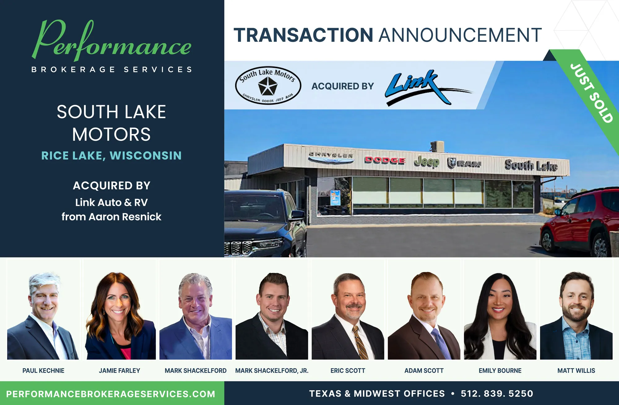 South Lake Motors sells to Link Auto & RV with Performance Brokerage