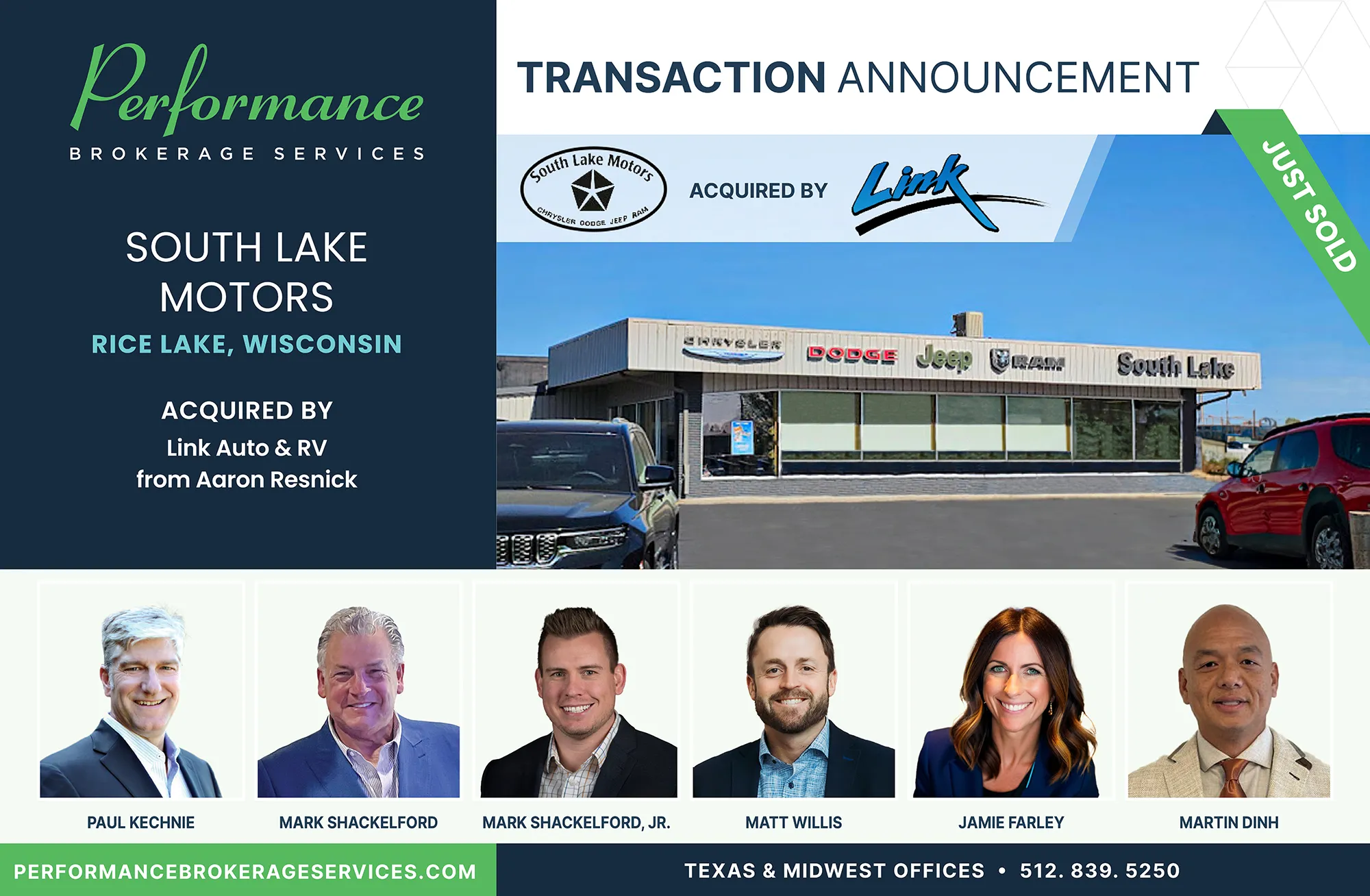 South Lake Motors sells to Link Auto & RV with Performance Brokerage
