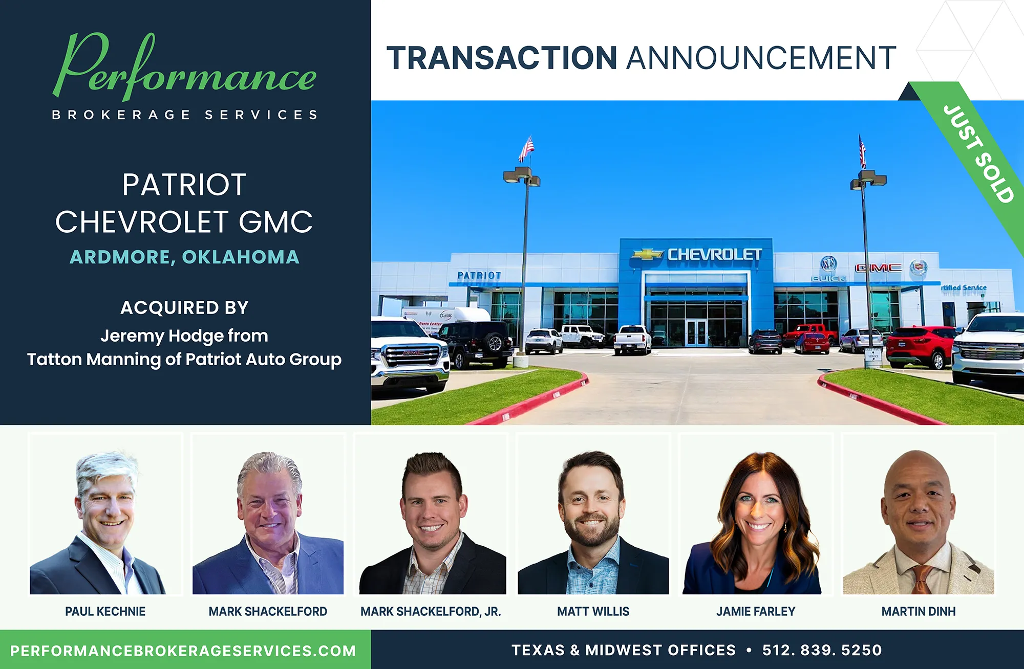 Patriot Chevrolet GMC sells to Jeremy Hodge with Performance Brokerage