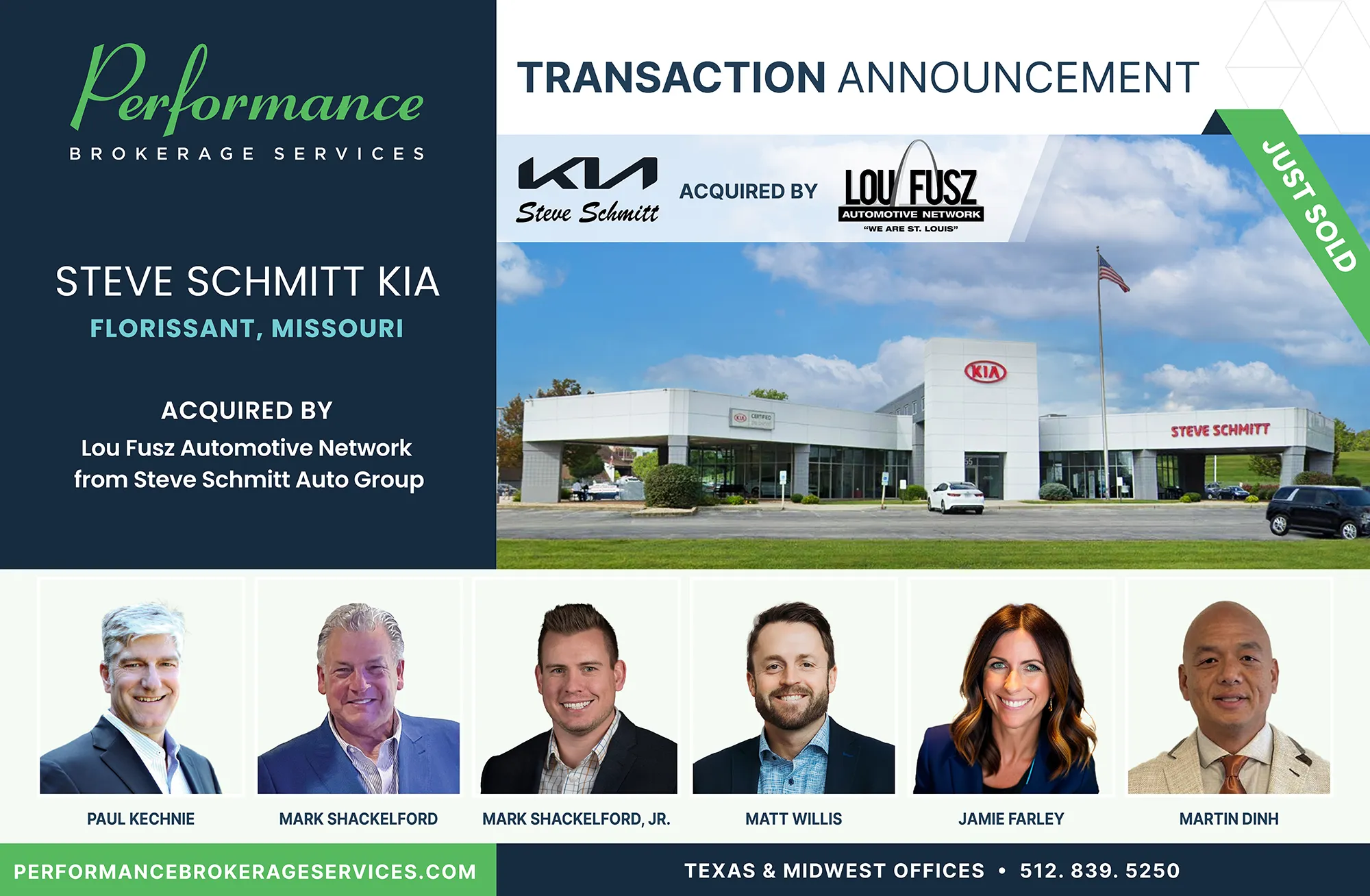 Steve Schmitt Kia sells to Lou Fusz Automotive Network with Performance Brokerage