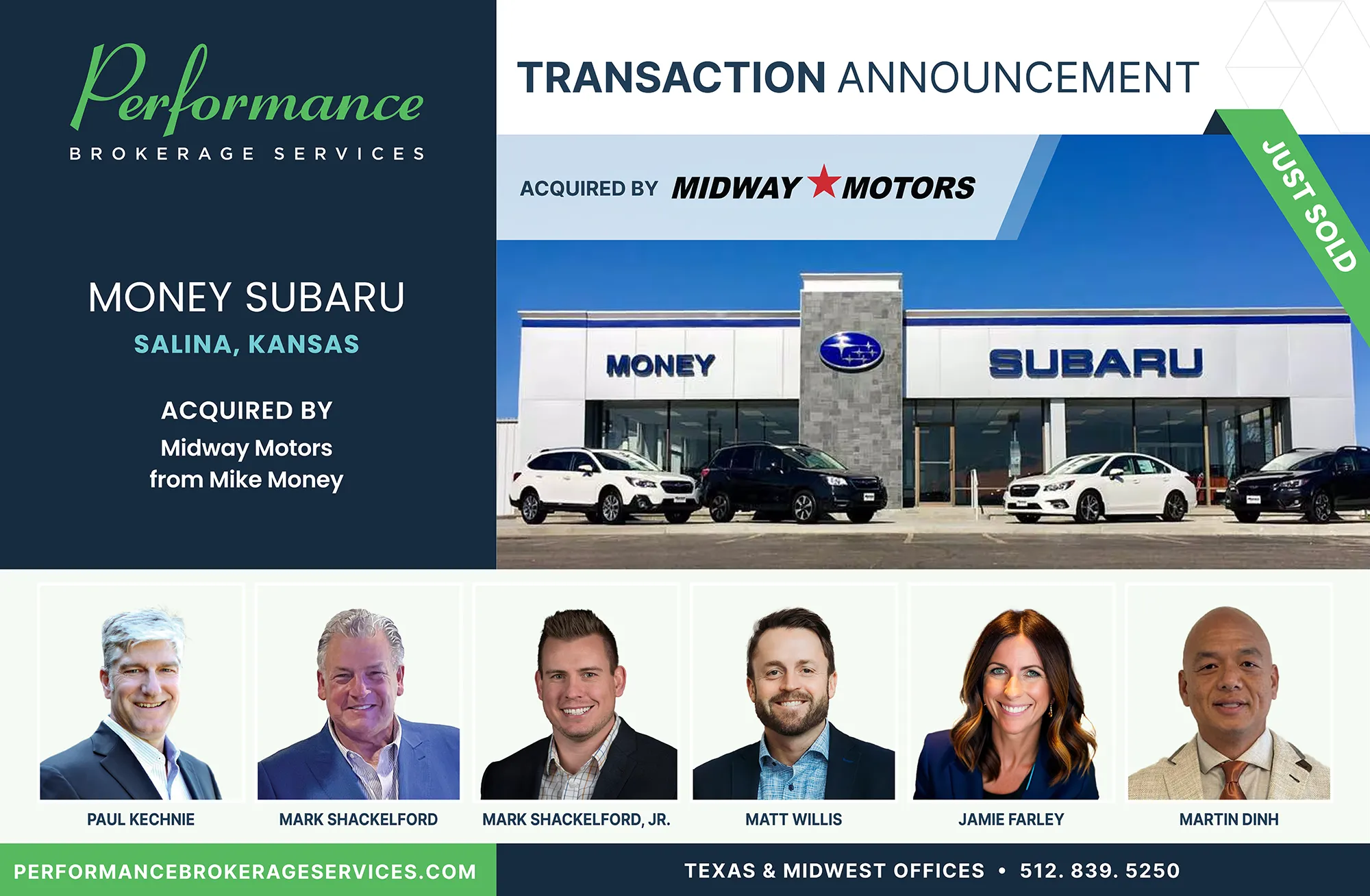 Money Subaru sells to Jason Hoover with Performance Brokerage