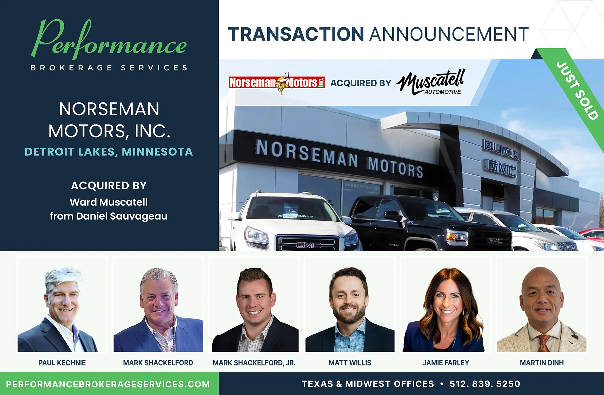Norseman Motors, Inc. sells to Ward Muscatell with Performance Brokerage