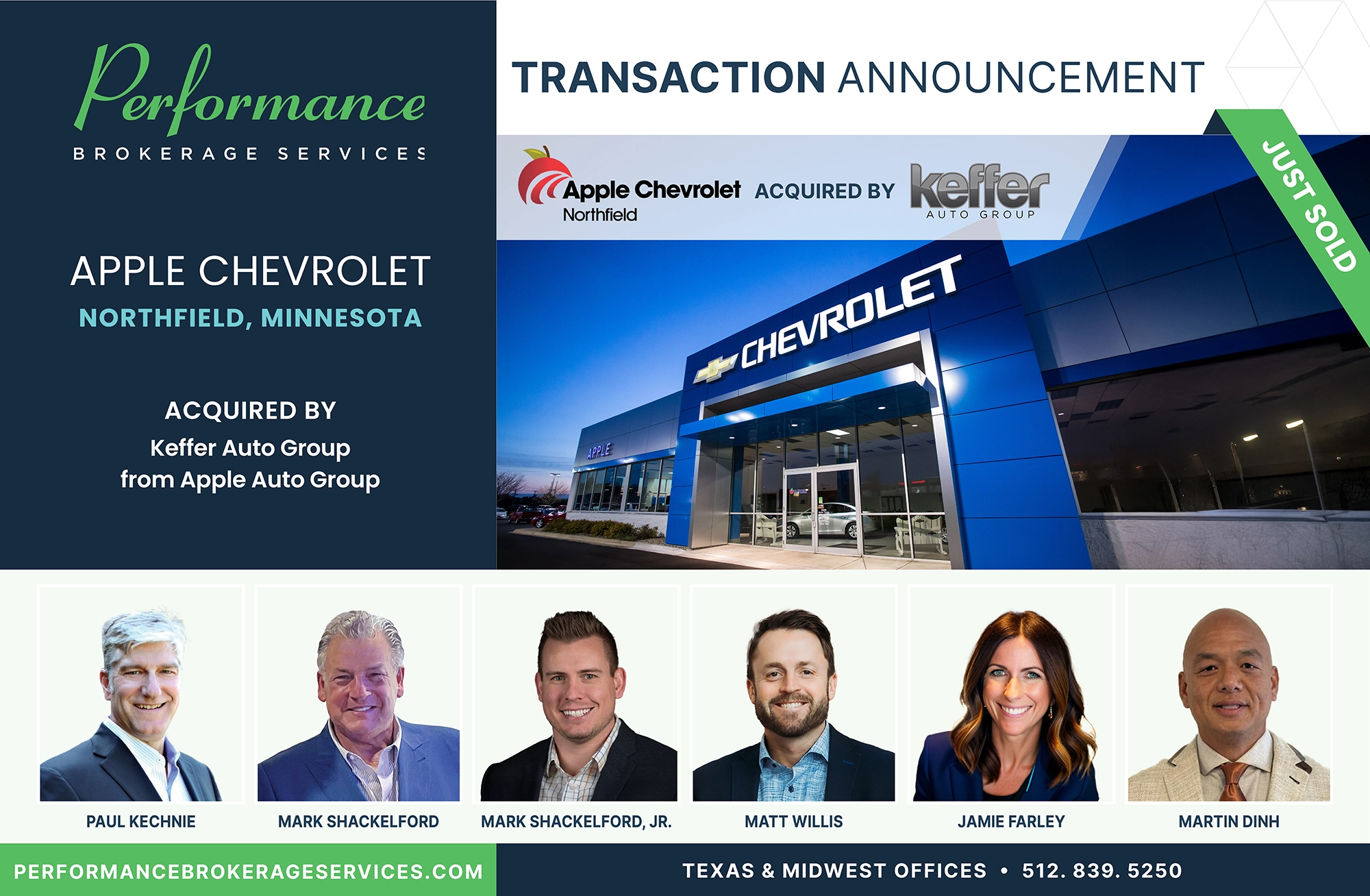 Apple Chevrolet Northfield sells to Keffer Auto Group with Performance Brokerage