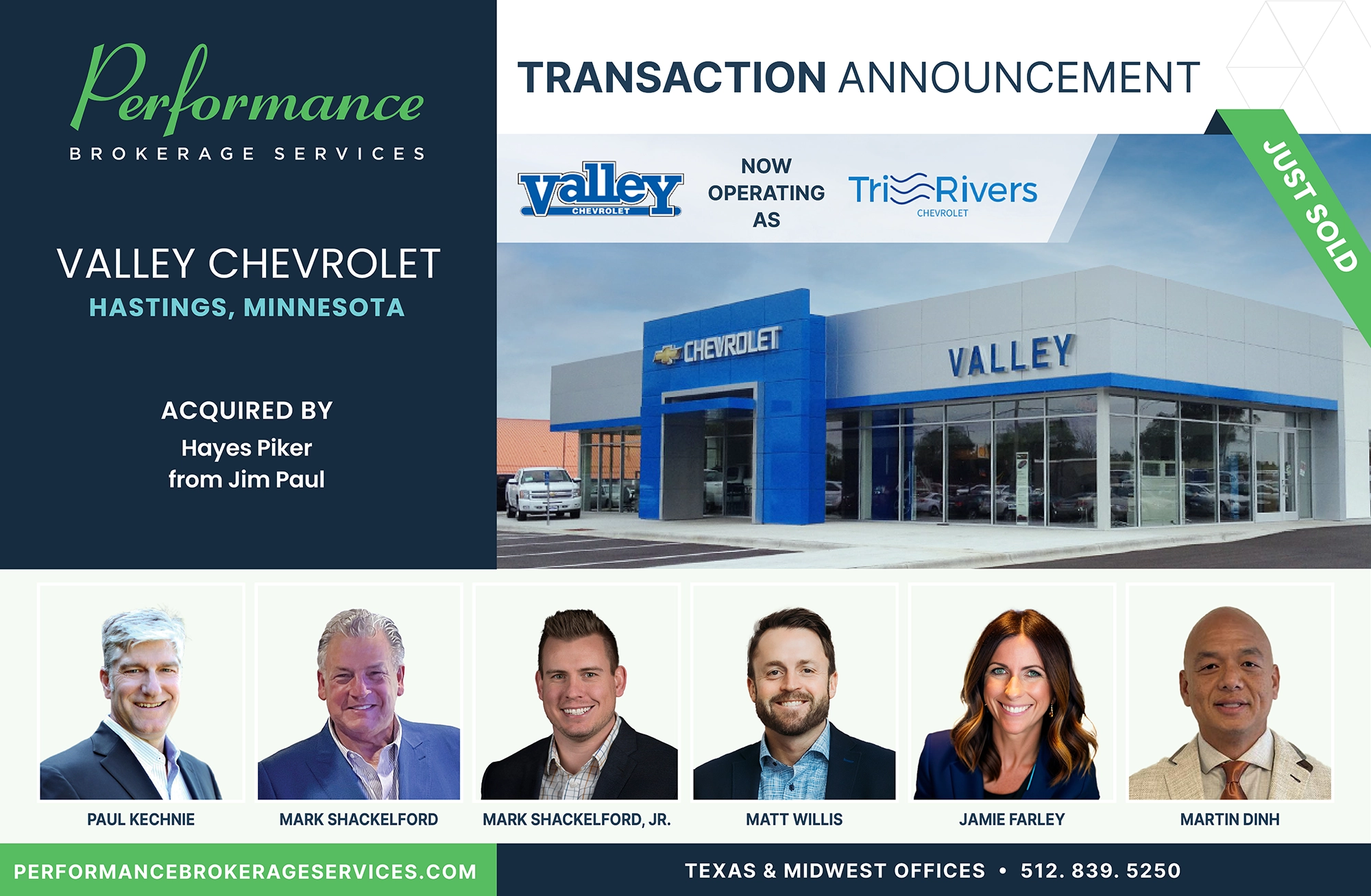 Valley Chevrolet sells to Hayes Piker with Performance Brokerage