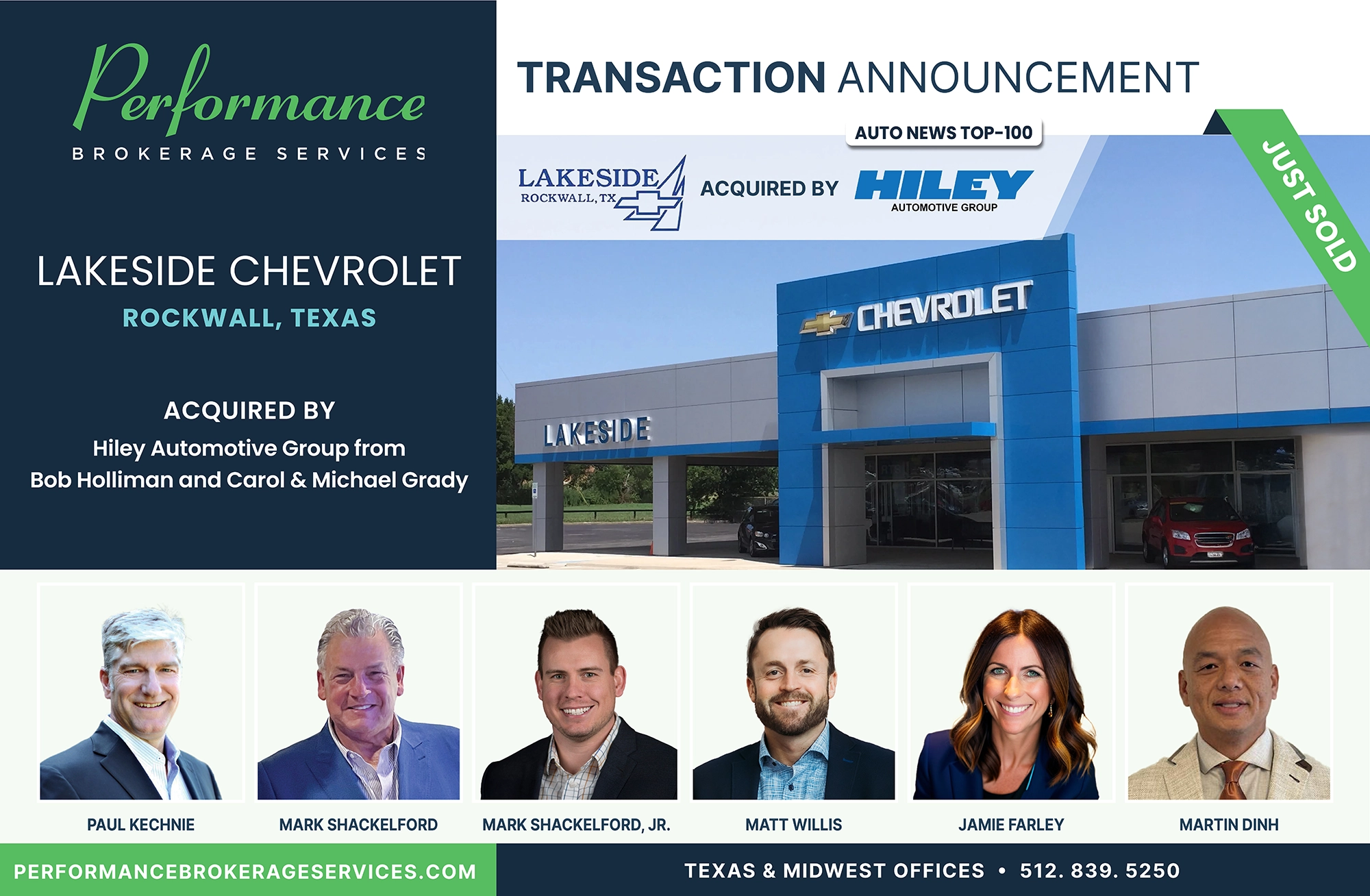 Lakeside Chevrolet sells to Hiley Automotive Group with Performance Brokerage