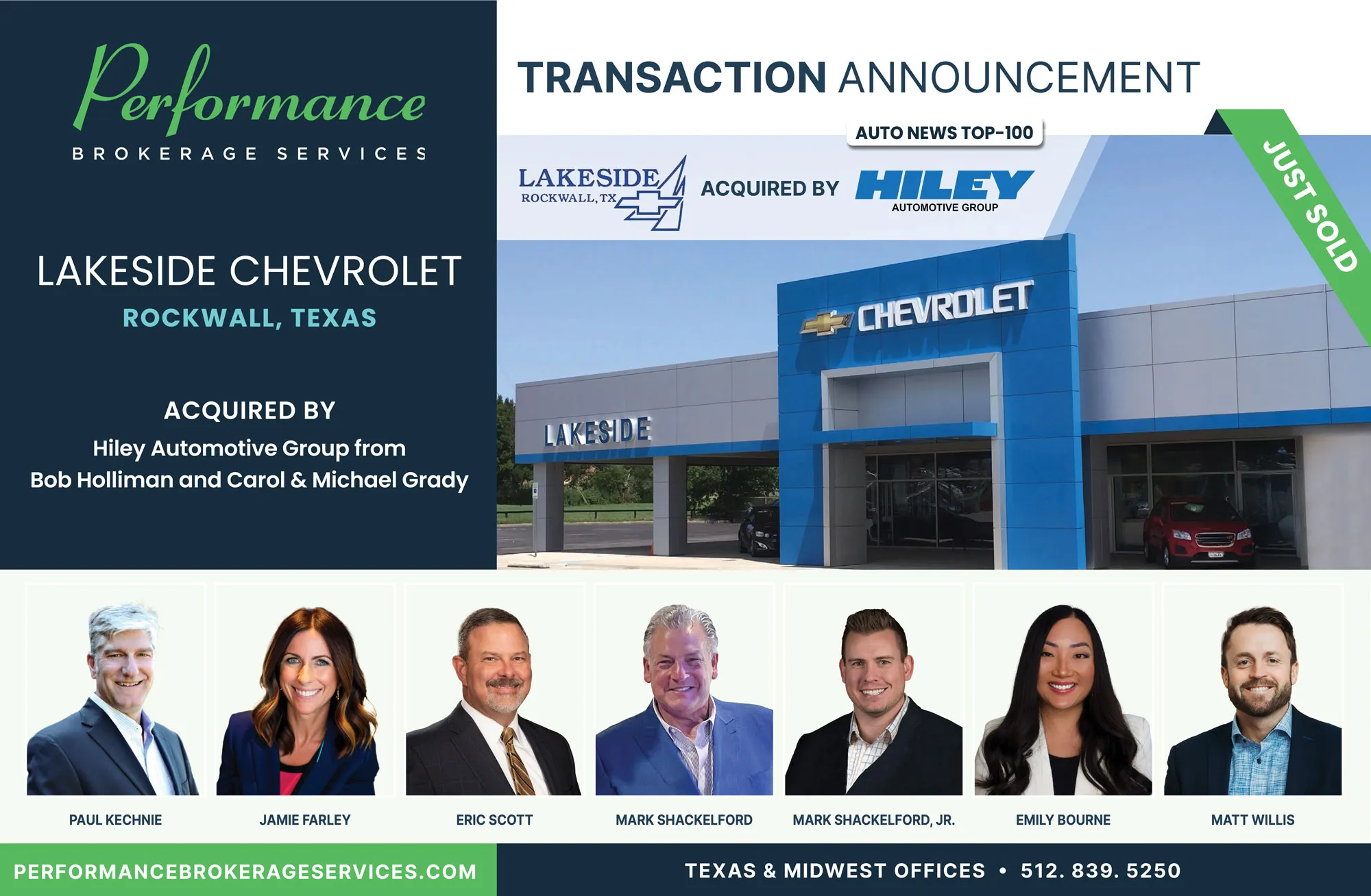 Lakeside Chevrolet sells to Hiley Automotive Group with Performance Brokerage