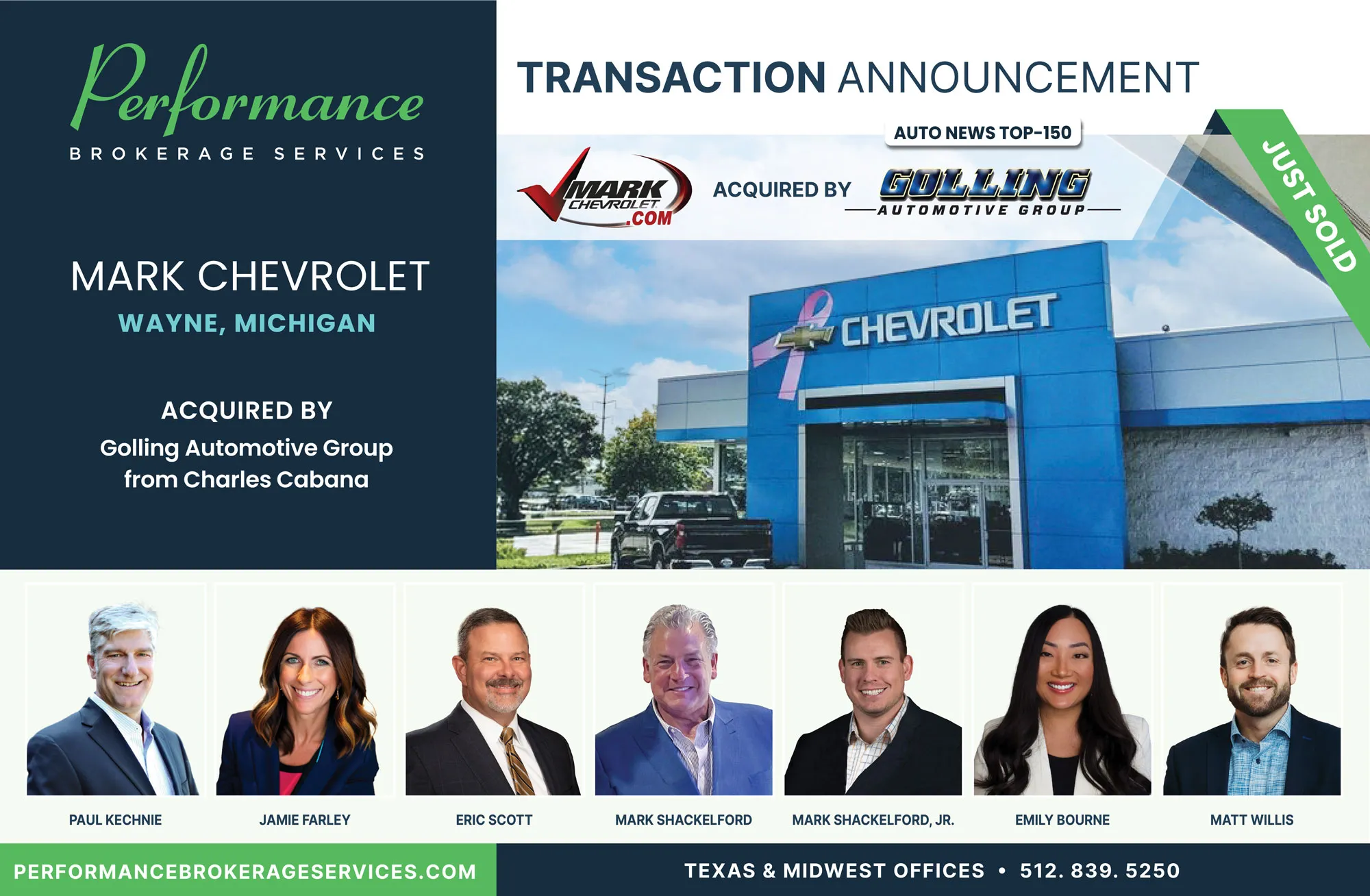 Mark Chevrolet sells to Golling Automotive with Performance Brokerage