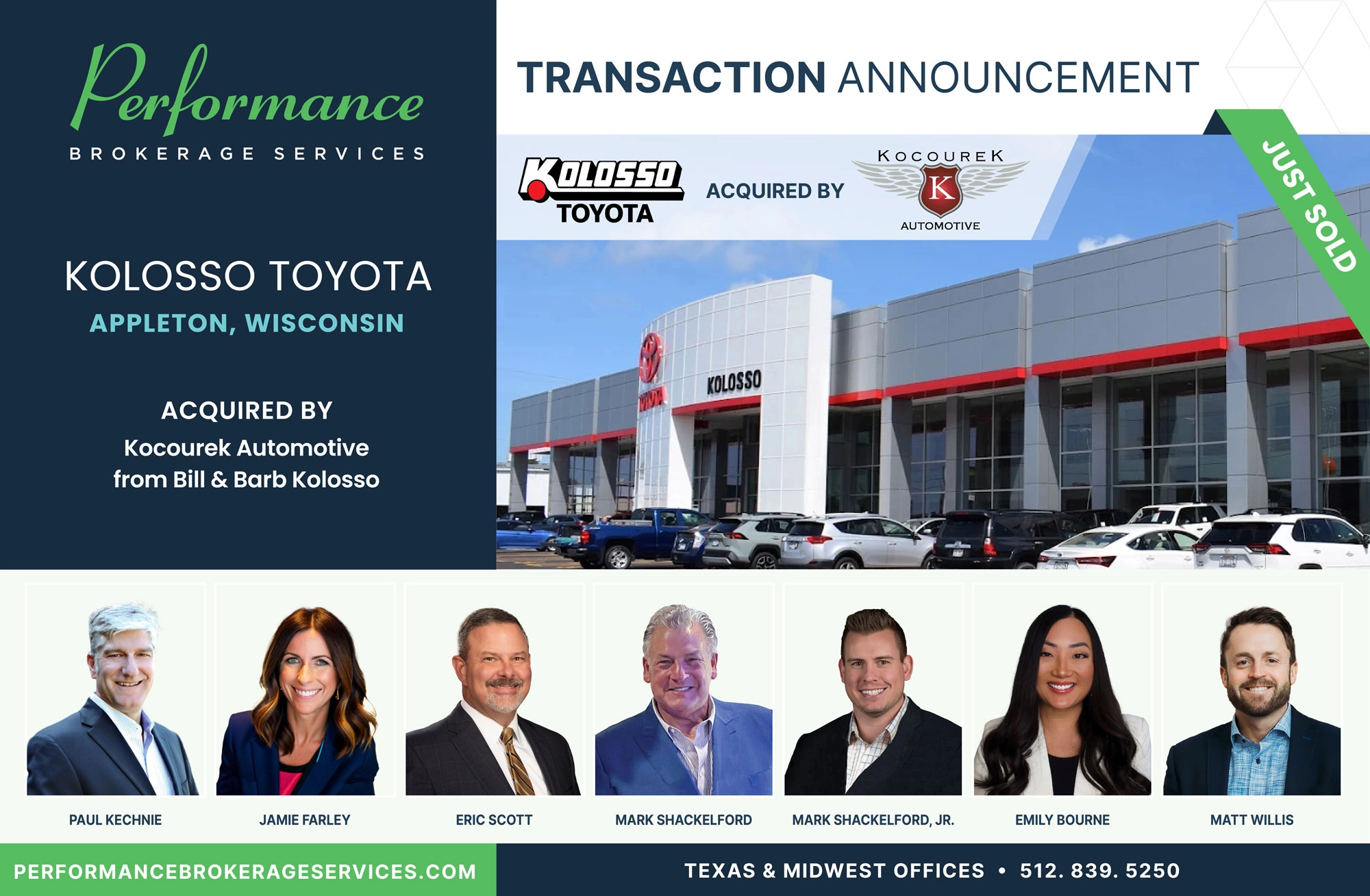 Kolosso Toyota sells to Kocourek Automotive with Performance Brokerage