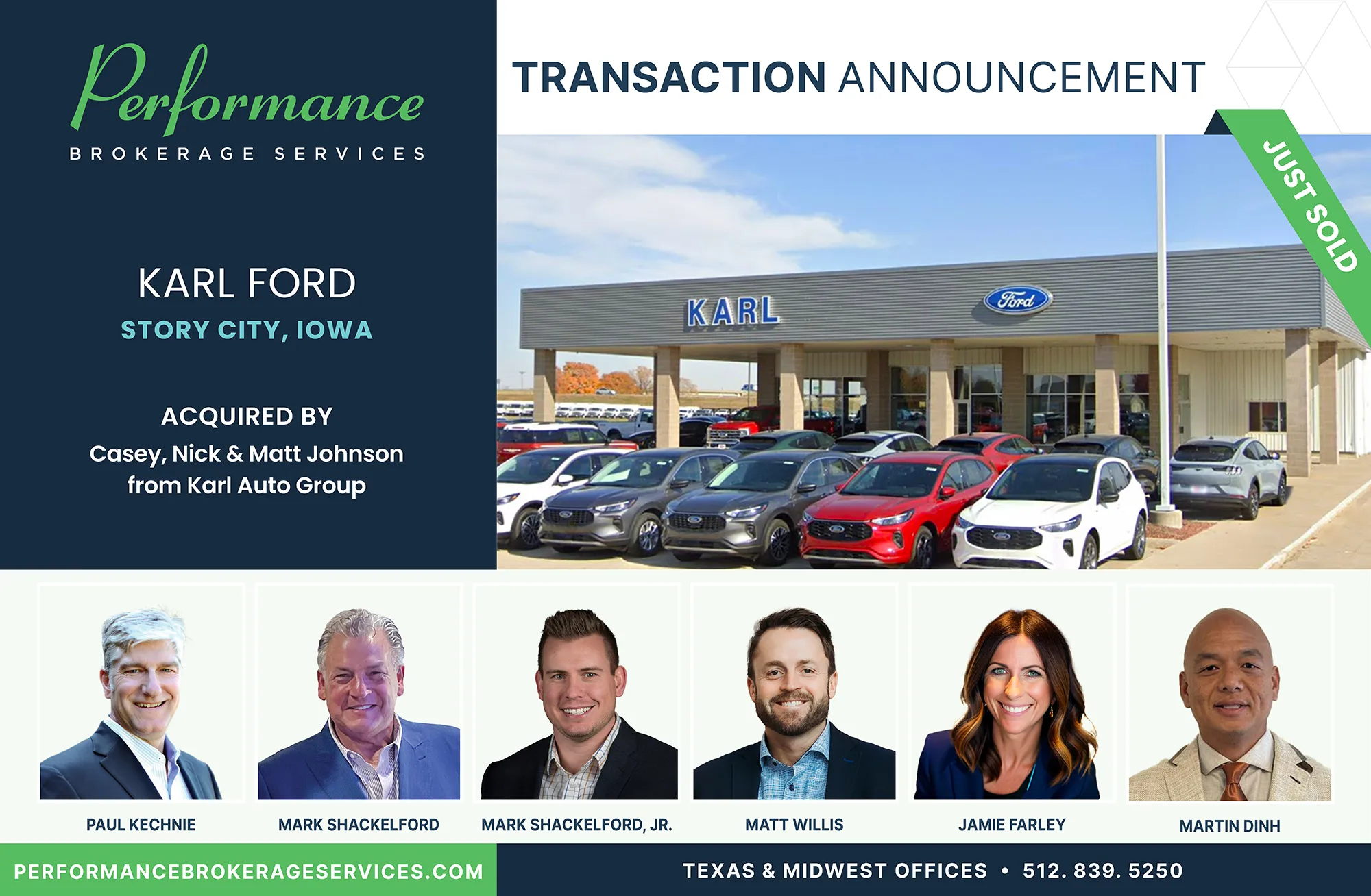 Karl Ford of Story sells to Casey, Nick & Matt Johnson with Performance Brokerage