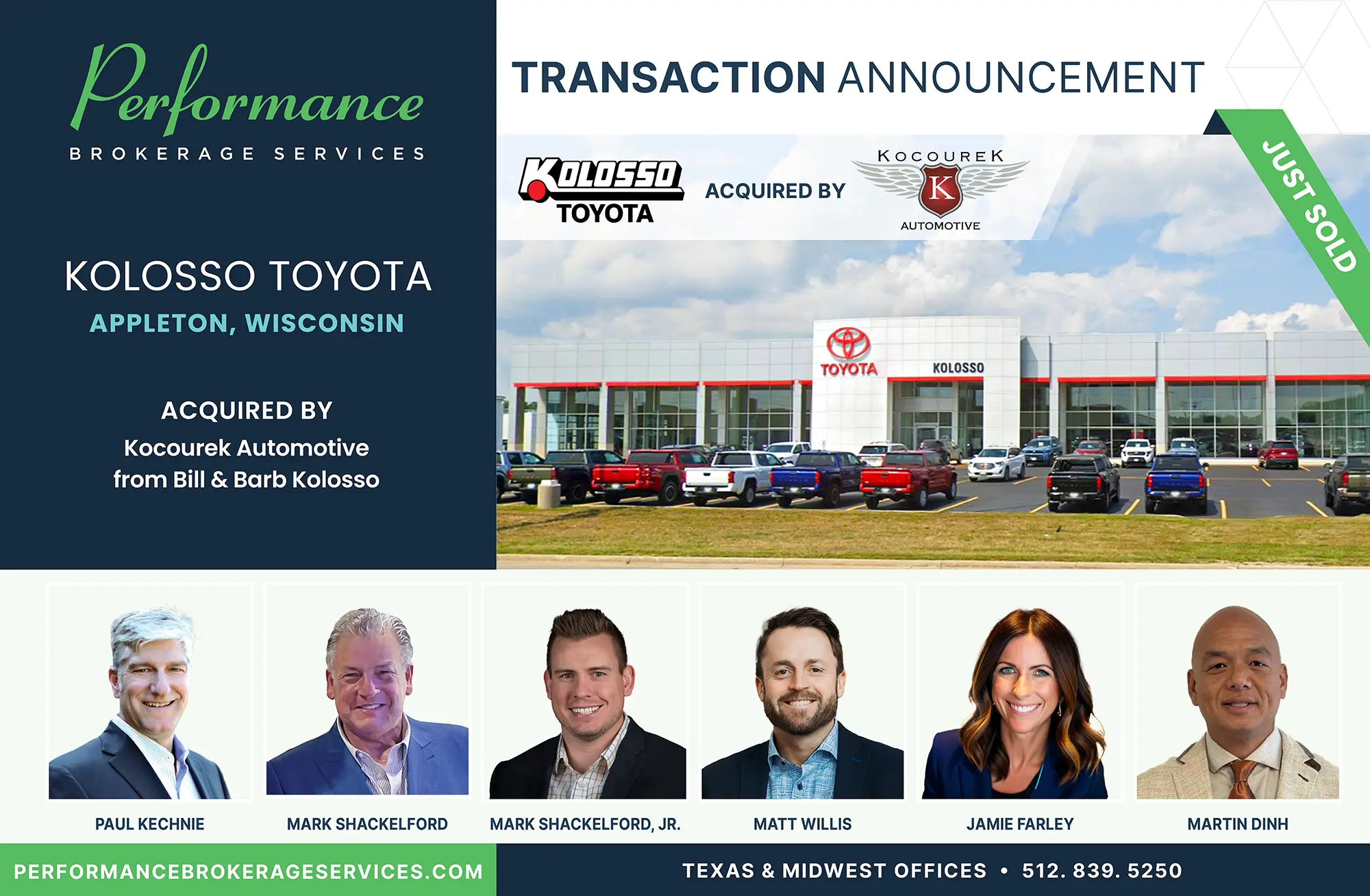Kolosso Toyota sells to Kocourek Automotive with Performance Brokerage