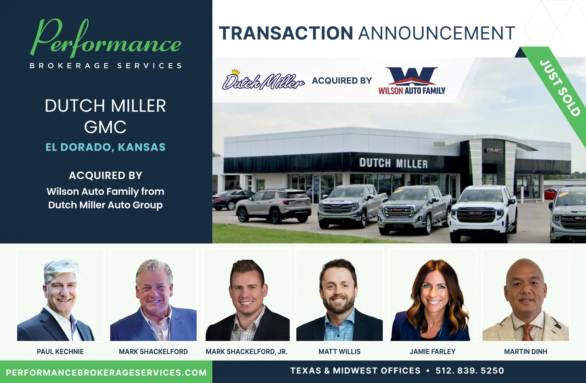 Dutch Miller GMC sells to Wilson Auto Family with Performance Brokerage
