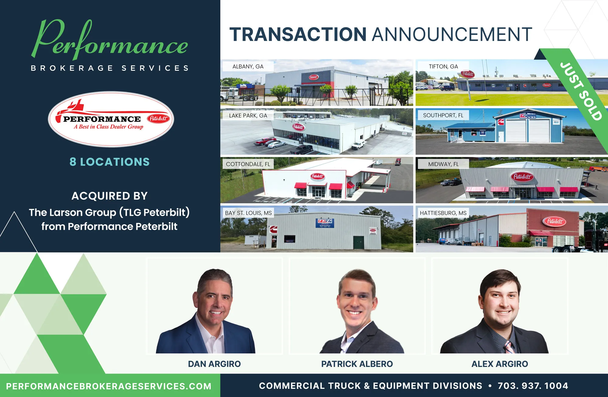 Performance Peterbilt sells to the larson group with performance brokerage
