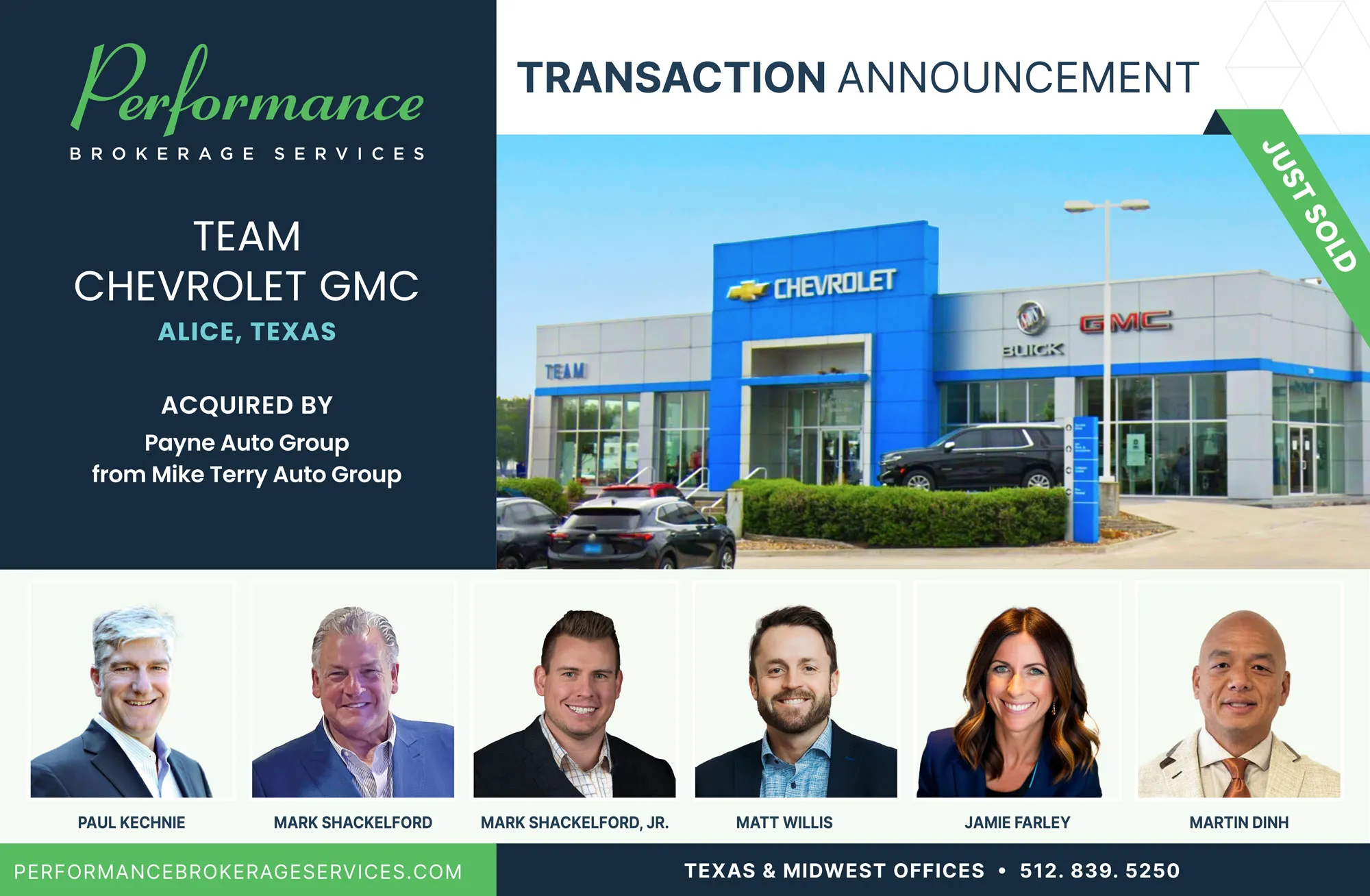 Team Chevrolet sells to Mike Terry Auto Group & Jackson Automotive Group with Performance Brokerage