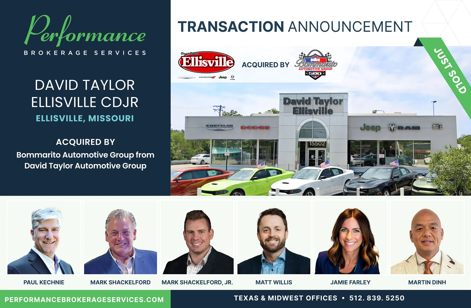 David Taylor Ellisville sells to Bommarito Automotive Group with Performance Brokerage