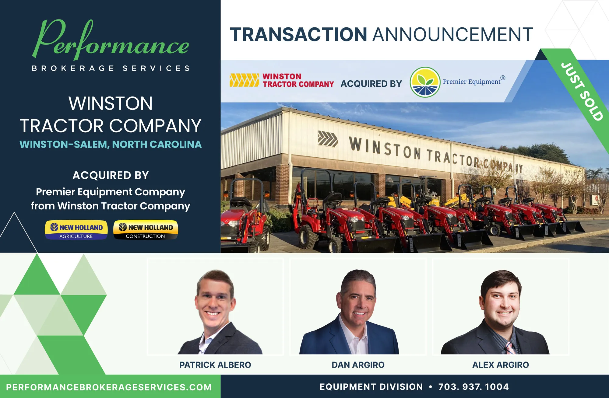 Winston Tractor Company sells to Premier Equipment Company with Performance Brokerage