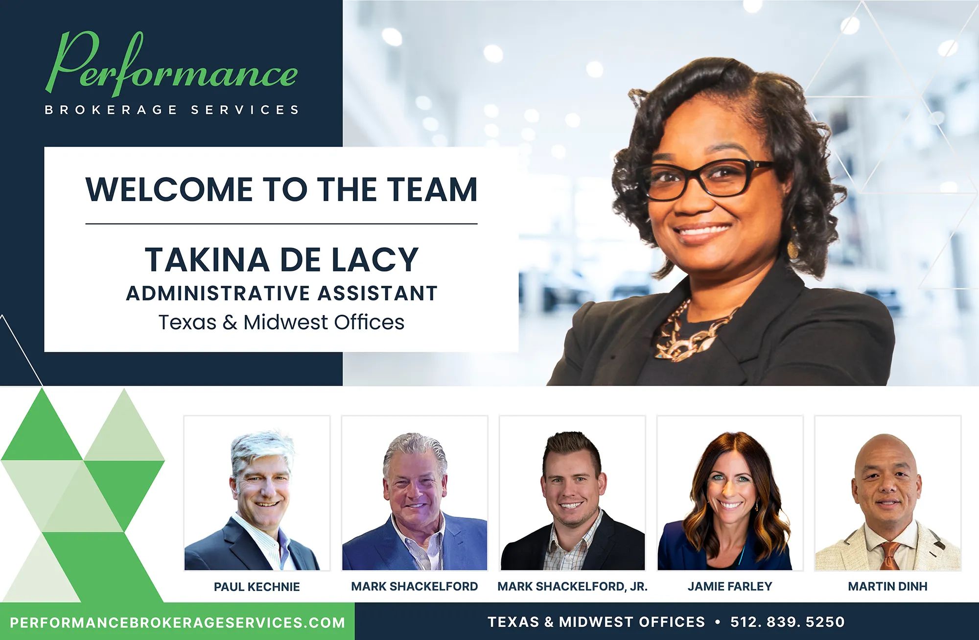 akina De Lacy, Administrative Assistant for Performance Brokerage Services, Texas & Midwest Offices.