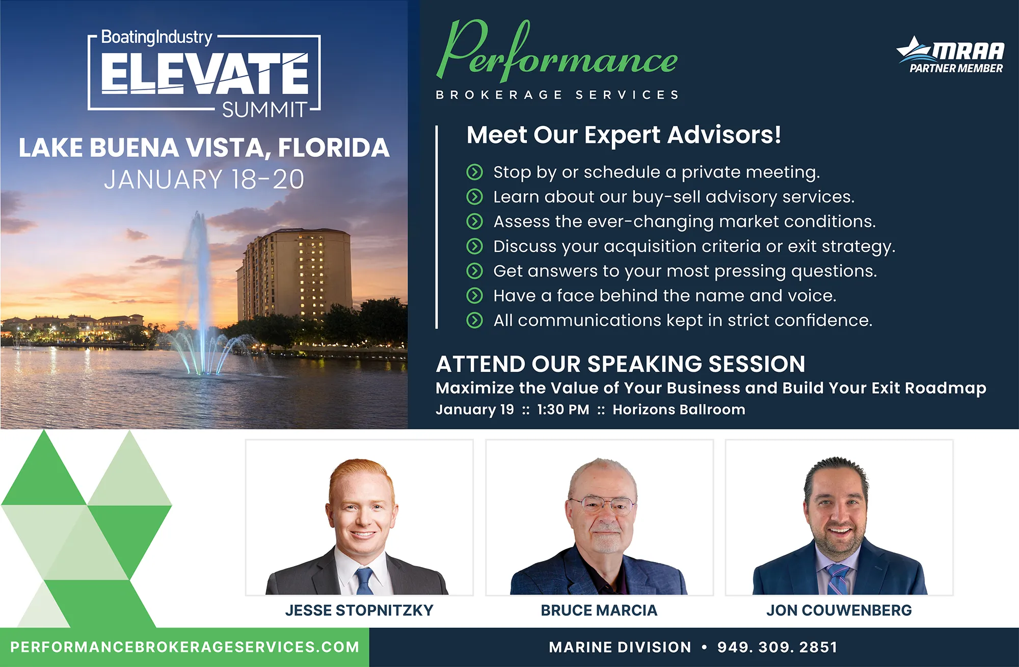 Performance Brokerage Services Marine Division speaking at the 2026 Elevate Boating Industry Summit in Florida