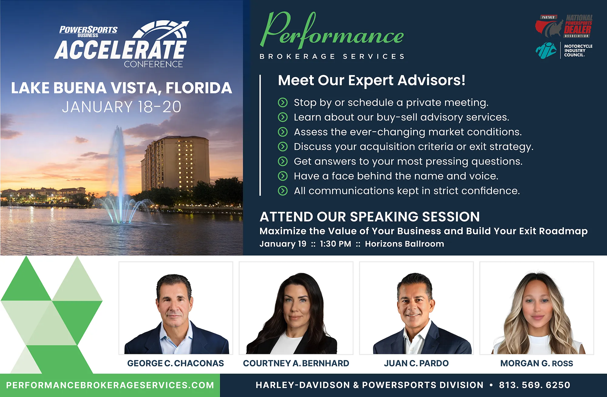 Performance Brokerage Services Harley-Davidson and Powersports Division attending and speaking at the 2026 Powersports Business Accelerate Conference in Lake Buena Vista, Florida