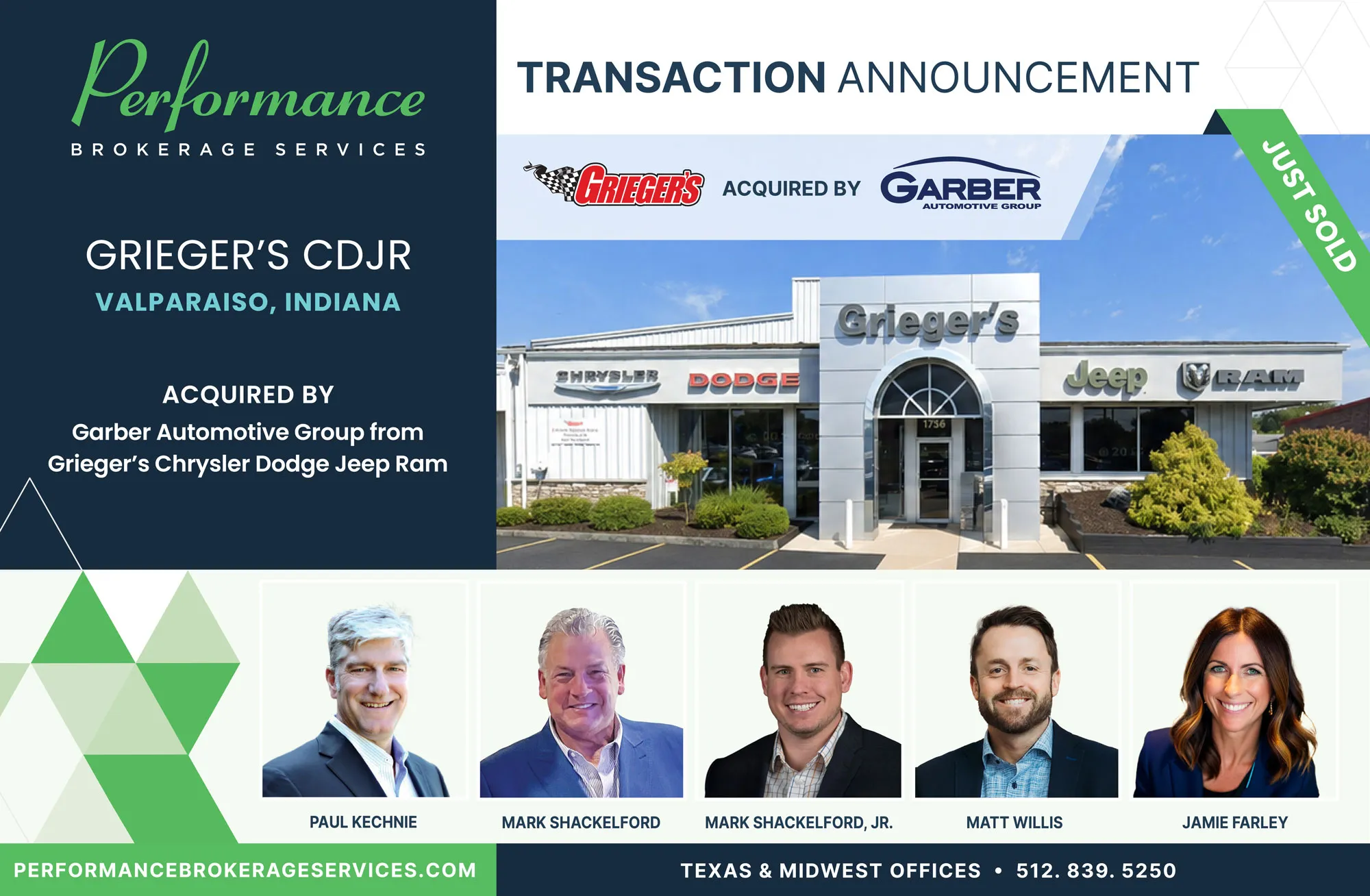 Grieger's CDJR sells to Garber Automotive with Performance brokerage