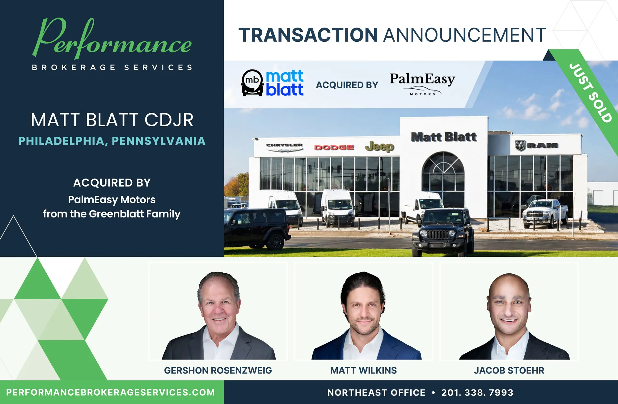 Matt Blatt CDJR sells to PalmEasy Motors with Performance Brokerage