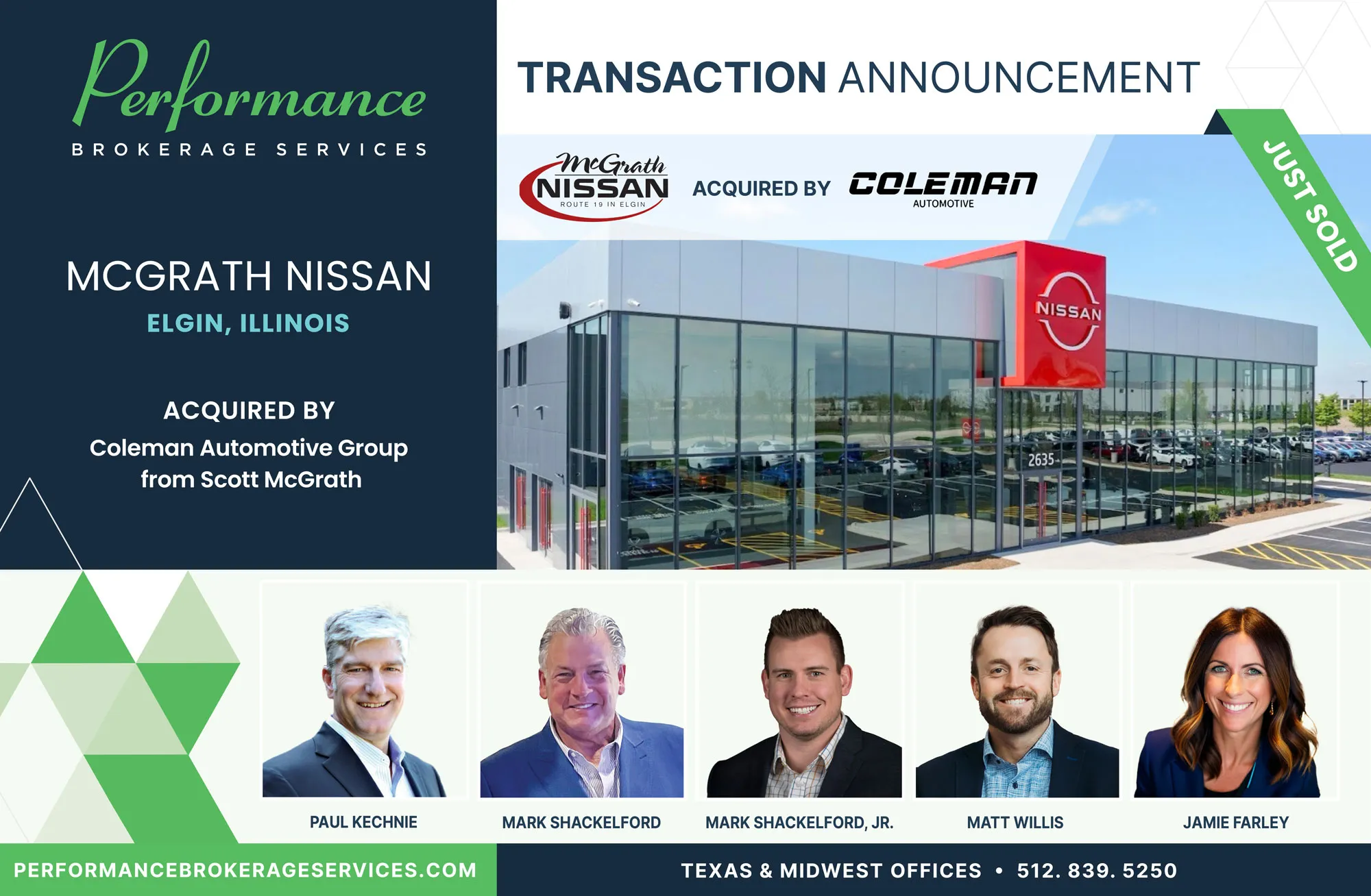 McGrath Nissan sells to Coleman Automotive Group with Performance Brokerage