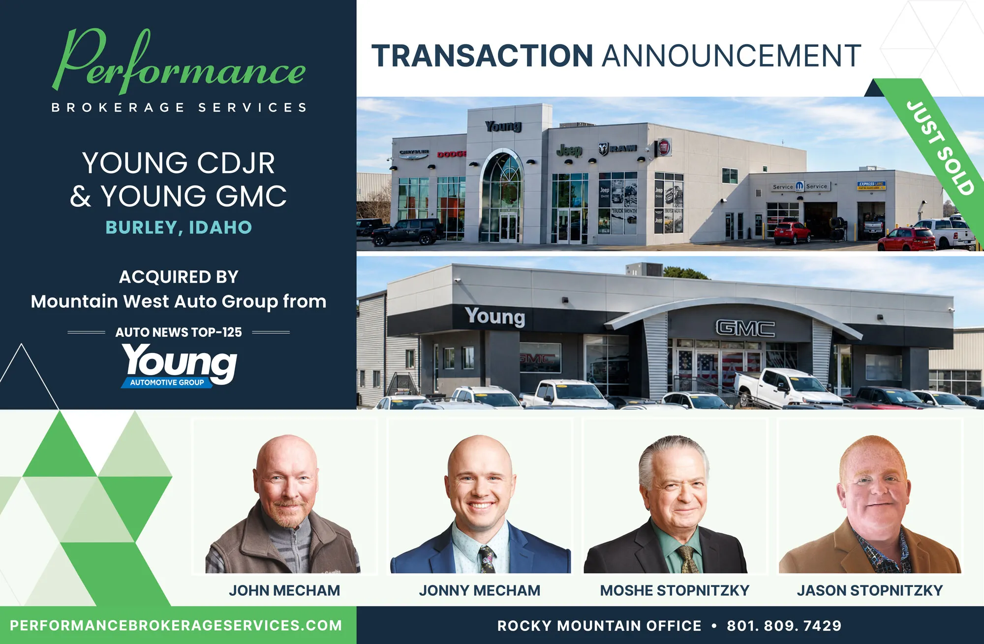 Young CDJR & Young GMC sells to Mountain West Auto Group with Performance Brokerage