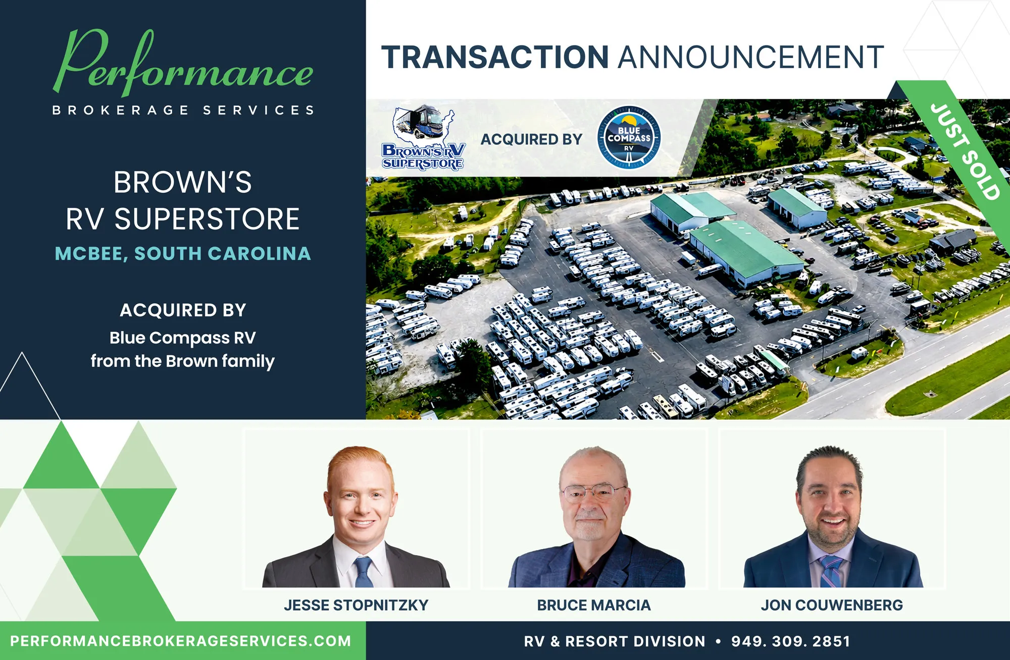 Brown's RV Superstore sells to Blue Compass RV with Performance Brokerage