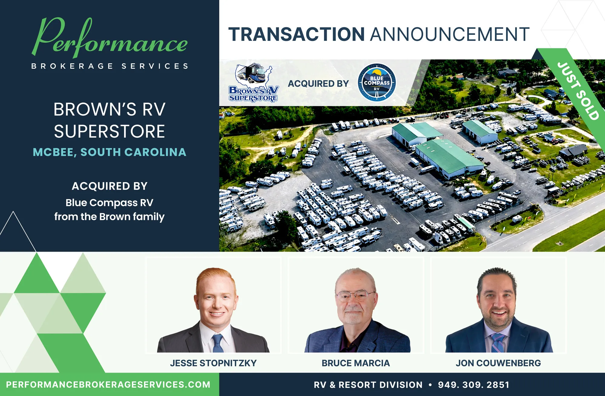 Brown's RV Superstore sells to Blue Compass RV with Performance Brokerage