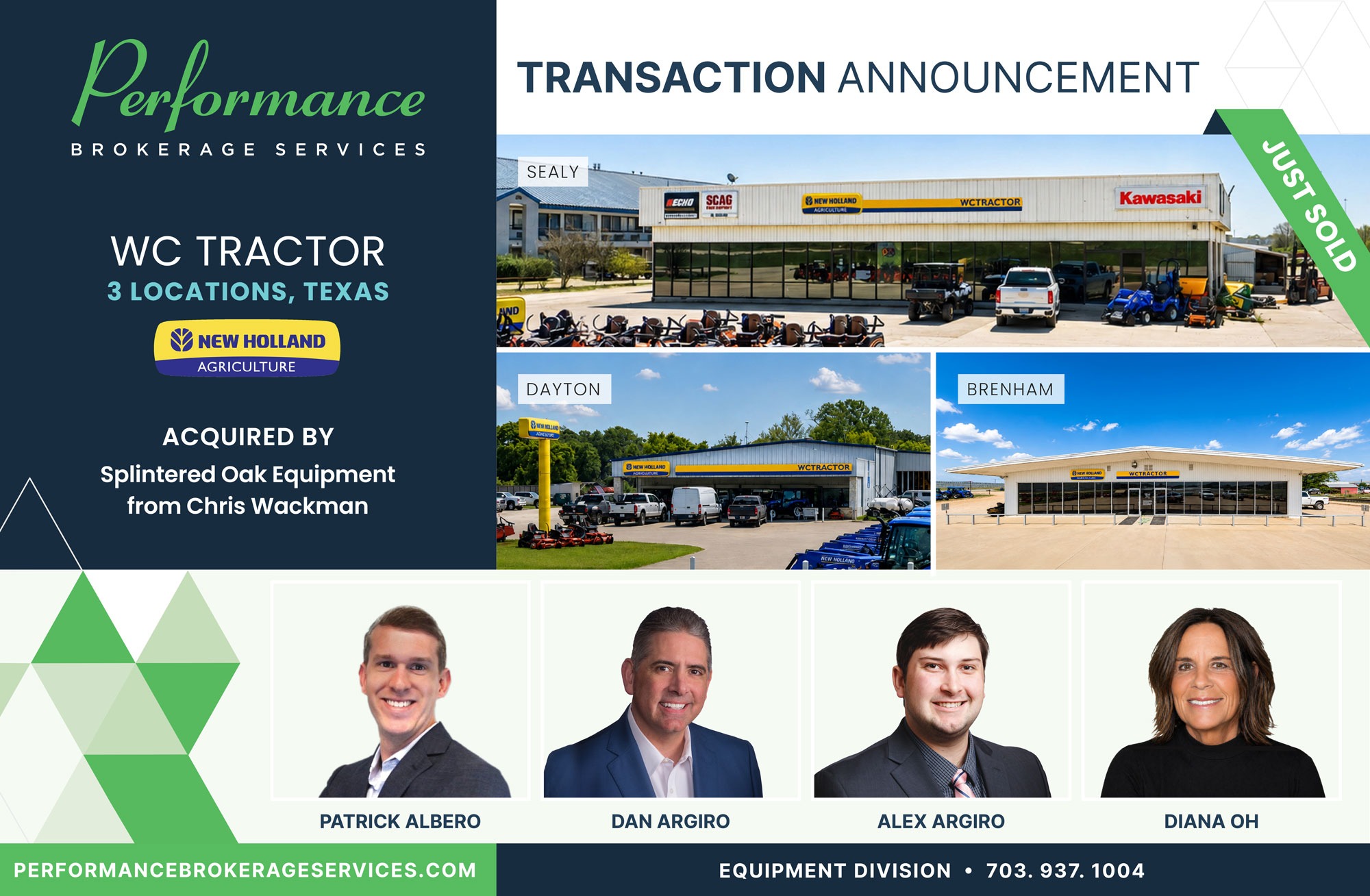 WC Tractor Texas sells to Splintered Oak Equipment with Performance Brokerage