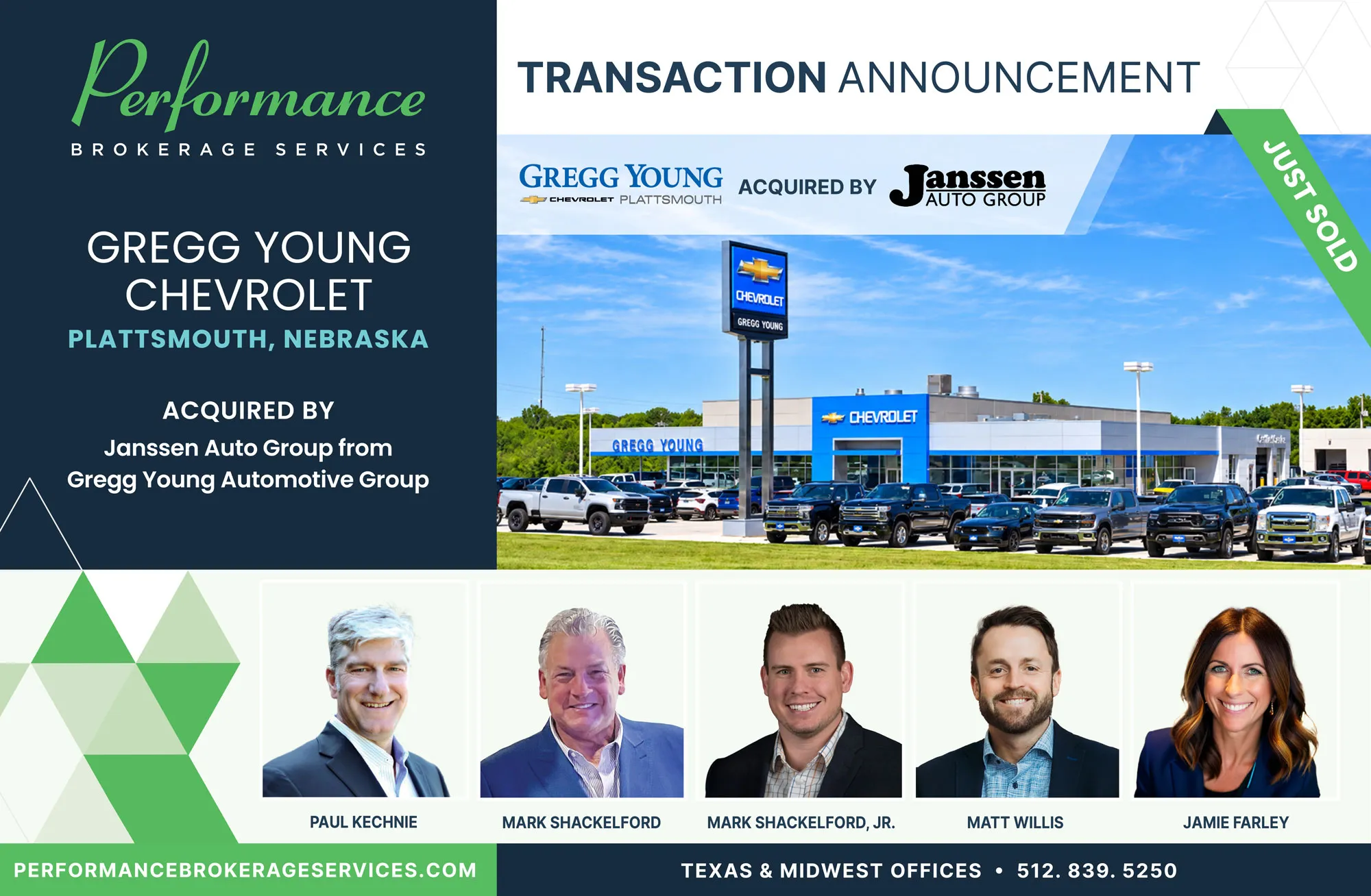 Gregg Young Chevrolet of Plattsmouth sells to Janssen Auto Group with Performance