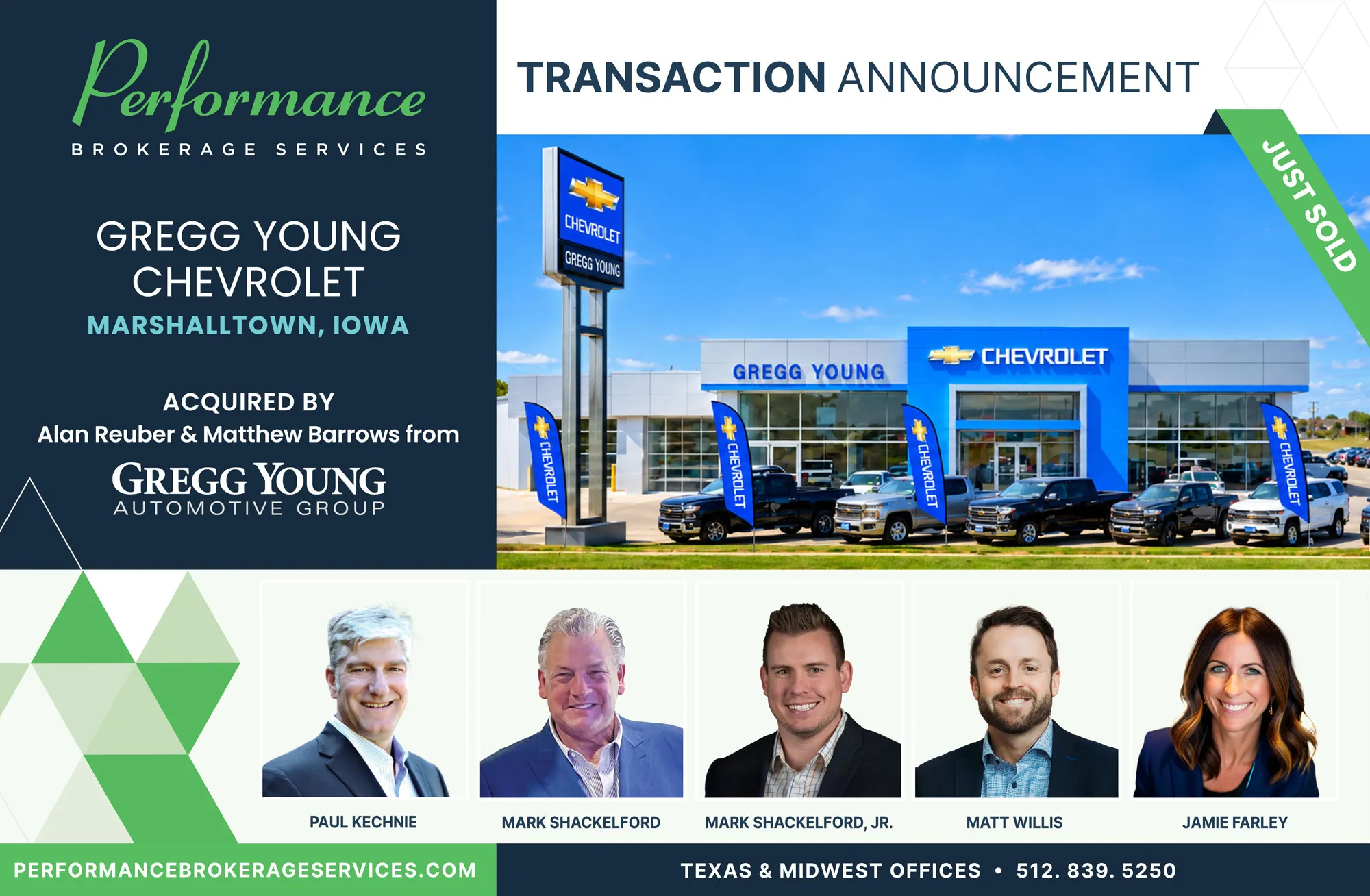 Gregg Young Chevrolet Marshalltown sells to Alan Reuber and Matthew Barrows with Performance brokerage